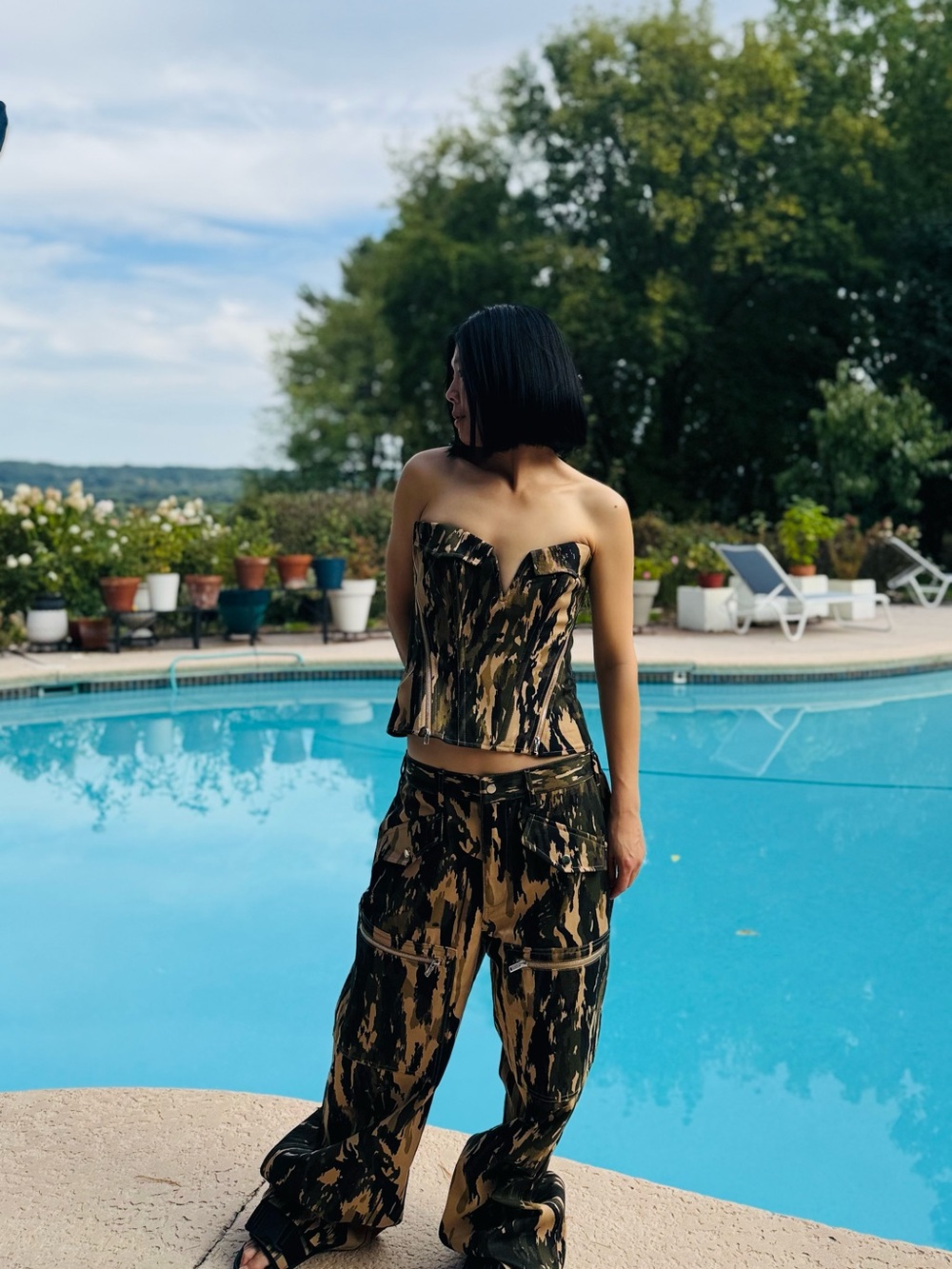 NWOT Dion Lee Strapless Camouflage Corset Top & Wide-Leg Pants Set, Size US 6 - Picture 2 of 6